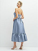 Rear View Thumbnail - Cloudy Strapless Satin Midi Corset Dress with Lace-Up Back & Ruffle Hem