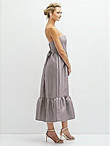 Side View Thumbnail - Cashmere Gray Strapless Satin Midi Corset Dress with Lace-Up Back & Ruffle Hem