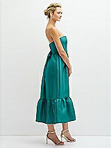 Side View Thumbnail - Jade Strapless Satin Midi Corset Dress with Lace-Up Back & Ruffle Hem