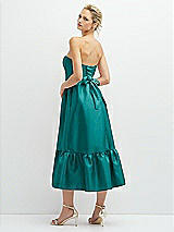 Rear View Thumbnail - Jade Strapless Satin Midi Corset Dress with Lace-Up Back & Ruffle Hem