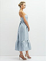 Side View Thumbnail - Mist Strapless Satin Midi Corset Dress with Lace-Up Back & Ruffle Hem