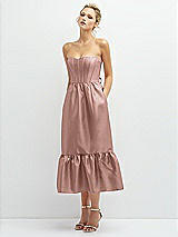 Alt View 1 Thumbnail - Neu Nude Strapless Satin Midi Corset Dress with Lace-Up Back & Ruffle Hem