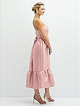 Side View Thumbnail - Rose - PANTONE Rose Quartz Strapless Satin Midi Corset Dress with Lace-Up Back & Ruffle Hem