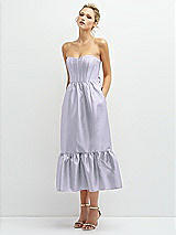 Alt View 1 Thumbnail - Silver Dove Strapless Satin Midi Corset Dress with Lace-Up Back & Ruffle Hem