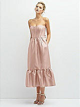 Alt View 1 Thumbnail - Toasted Sugar Strapless Satin Midi Corset Dress with Lace-Up Back & Ruffle Hem