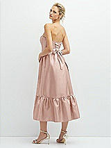 Rear View Thumbnail - Toasted Sugar Strapless Satin Midi Corset Dress with Lace-Up Back & Ruffle Hem