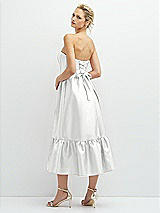 Rear View Thumbnail - White Strapless Satin Midi Corset Dress with Lace-Up Back & Ruffle Hem