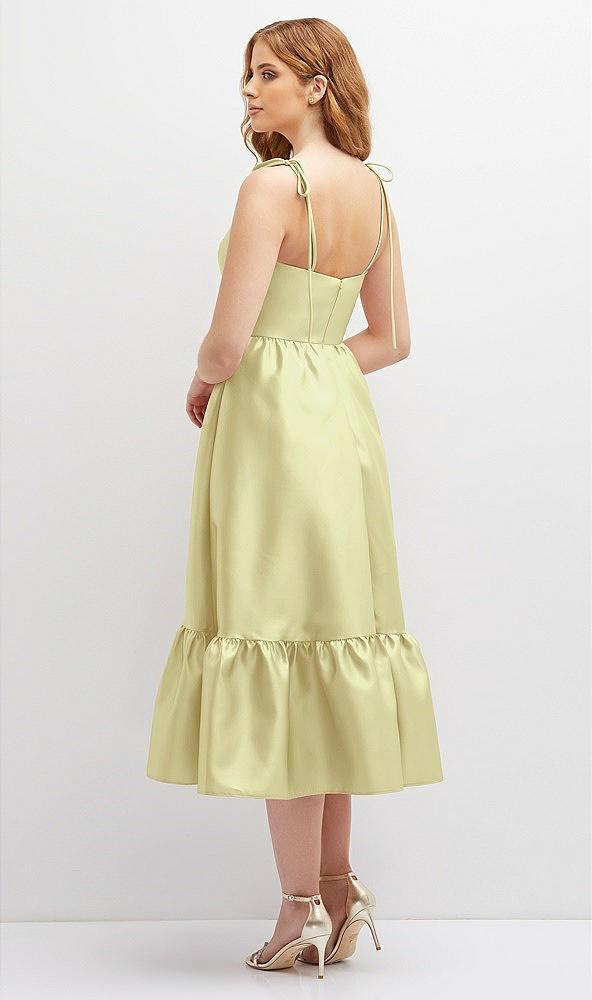 Back View - Butter Yellow Shirred Ruffle Hem Midi Dress with Self-Tie Spaghetti Straps and Pockets