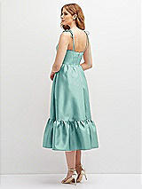 Rear View Thumbnail - Coastal Shirred Ruffle Hem Midi Dress with Self-Tie Spaghetti Straps and Pockets