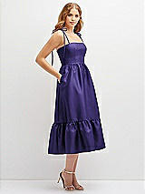 Side View Thumbnail - Grape Shirred Ruffle Hem Midi Dress with Self-Tie Spaghetti Straps and Pockets