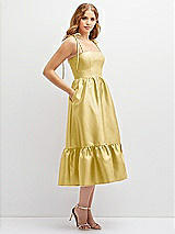 Side View Thumbnail - Maize Shirred Ruffle Hem Midi Dress with Self-Tie Spaghetti Straps and Pockets