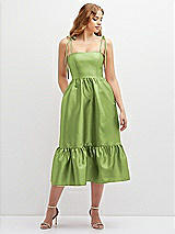 Front View Thumbnail - Mojito Shirred Ruffle Hem Midi Dress with Self-Tie Spaghetti Straps and Pockets