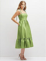 Side View Thumbnail - Mojito Shirred Ruffle Hem Midi Dress with Self-Tie Spaghetti Straps and Pockets