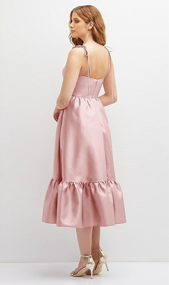 Back View - Ballet Pink Shirred Ruffle Hem Midi Dress with Self-Tie Spaghetti Straps and Pockets