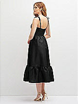 Rear View Thumbnail - Black Shirred Ruffle Hem Midi Dress with Self-Tie Spaghetti Straps and Pockets