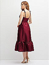 Rear View Thumbnail - Burgundy Shirred Ruffle Hem Midi Dress with Self-Tie Spaghetti Straps and Pockets