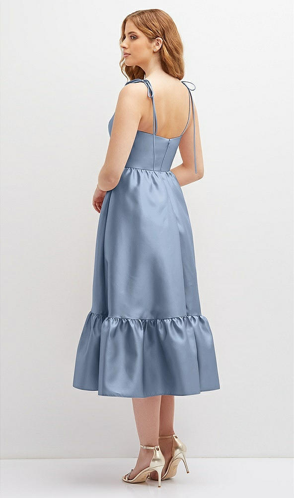 Back View - Cloudy Shirred Ruffle Hem Midi Dress with Self-Tie Spaghetti Straps and Pockets