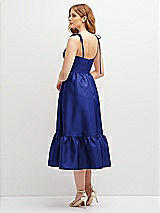 Rear View Thumbnail - Cobalt Blue Shirred Ruffle Hem Midi Dress with Self-Tie Spaghetti Straps and Pockets