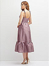 Rear View Thumbnail - Dusty Rose Shirred Ruffle Hem Midi Dress with Self-Tie Spaghetti Straps and Pockets