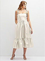 Front View Thumbnail - Ivory Shirred Ruffle Hem Midi Dress with Self-Tie Spaghetti Straps and Pockets