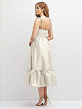 Rear View Thumbnail - Ivory Shirred Ruffle Hem Midi Dress with Self-Tie Spaghetti Straps and Pockets