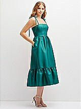 Side View Thumbnail - Jade Shirred Ruffle Hem Midi Dress with Self-Tie Spaghetti Straps and Pockets