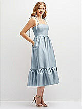 Side View Thumbnail - Mist Shirred Ruffle Hem Midi Dress with Self-Tie Spaghetti Straps and Pockets