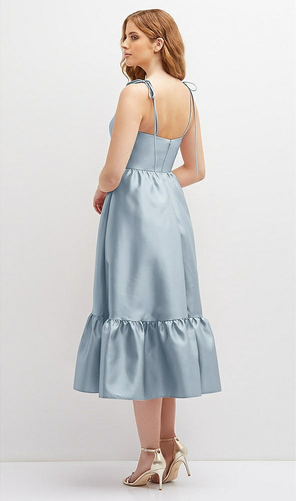 Back View - Mist Shirred Ruffle Hem Midi Dress with Self-Tie Spaghetti Straps and Pockets