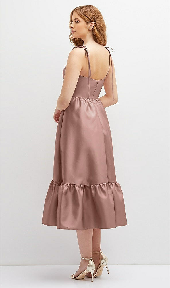 Back View - Neu Nude Shirred Ruffle Hem Midi Dress with Self-Tie Spaghetti Straps and Pockets