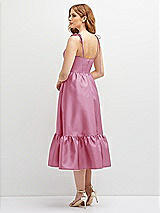 Rear View Thumbnail - Powder Pink Shirred Ruffle Hem Midi Dress with Self-Tie Spaghetti Straps and Pockets