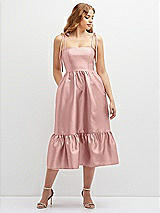 Front View Thumbnail - Rose - PANTONE Rose Quartz Shirred Ruffle Hem Midi Dress with Self-Tie Spaghetti Straps and Pockets