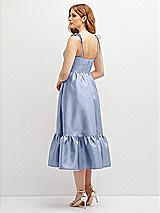 Rear View Thumbnail - Sky Blue Shirred Ruffle Hem Midi Dress with Self-Tie Spaghetti Straps and Pockets