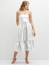 Front View Thumbnail - White Shirred Ruffle Hem Midi Dress with Self-Tie Spaghetti Straps and Pockets