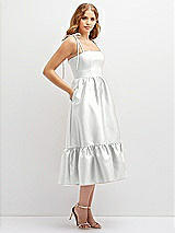 Side View Thumbnail - White Shirred Ruffle Hem Midi Dress with Self-Tie Spaghetti Straps and Pockets