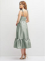 Rear View Thumbnail - Willow Green Shirred Ruffle Hem Midi Dress with Self-Tie Spaghetti Straps and Pockets