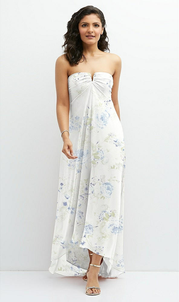 Front View - Bleu Garden Strapless Draped Notch Neck Chiffon High-Low Dress