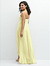 Rear View Thumbnail - Butter Yellow Strapless Draped Notch Neck Chiffon High-Low Dress