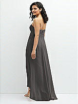 Rear View Thumbnail - Caviar Gray Strapless Draped Notch Neck Chiffon High-Low Dress