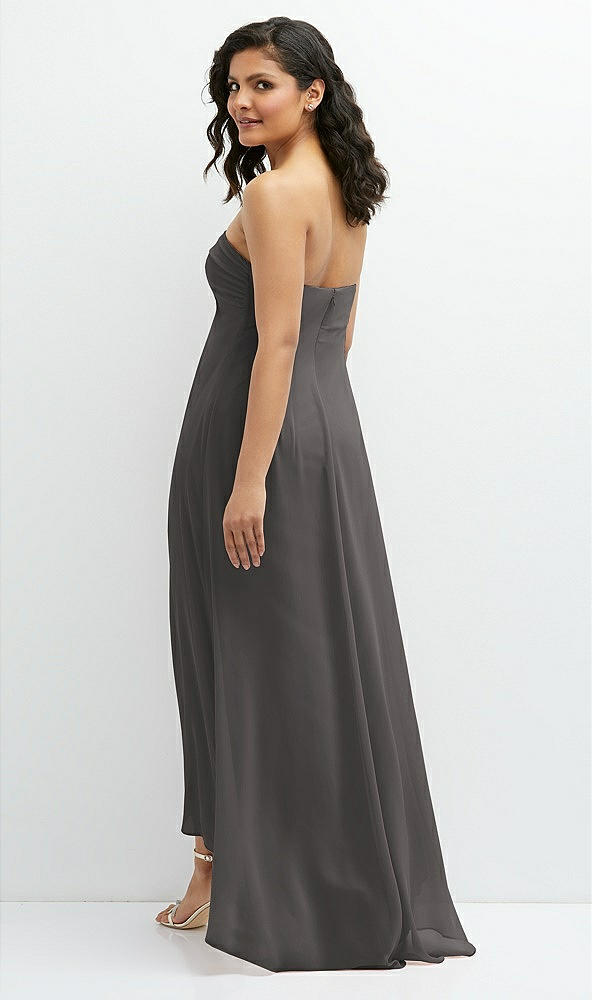 Back View - Caviar Gray Strapless Draped Notch Neck Chiffon High-Low Dress