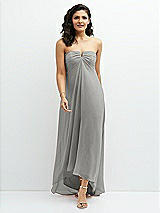 Front View Thumbnail - Chelsea Gray Strapless Draped Notch Neck Chiffon High-Low Dress