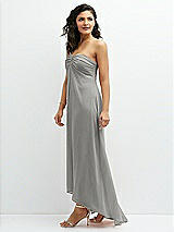 Side View Thumbnail - Chelsea Gray Strapless Draped Notch Neck Chiffon High-Low Dress