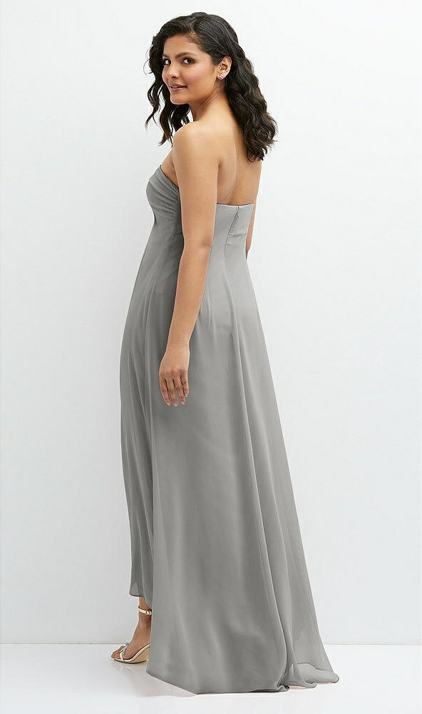 Back View - Chelsea Gray Strapless Draped Notch Neck Chiffon High-Low Dress