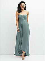 Front View Thumbnail - Icelandic Strapless Draped Notch Neck Chiffon High-Low Dress