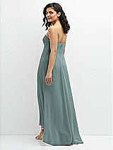 Rear View Thumbnail - Icelandic Strapless Draped Notch Neck Chiffon High-Low Dress