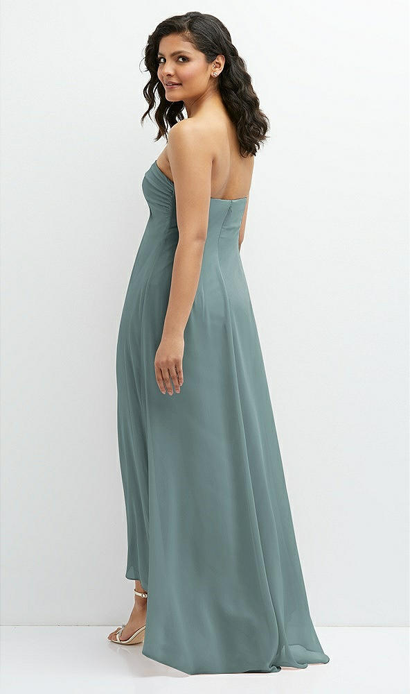 Back View - Icelandic Strapless Draped Notch Neck Chiffon High-Low Dress