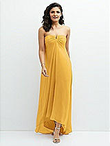 Front View Thumbnail - NYC Yellow Strapless Draped Notch Neck Chiffon High-Low Dress