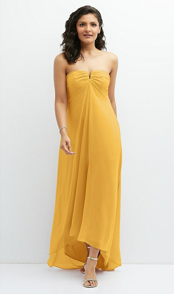 Front View - NYC Yellow Strapless Draped Notch Neck Chiffon High-Low Dress