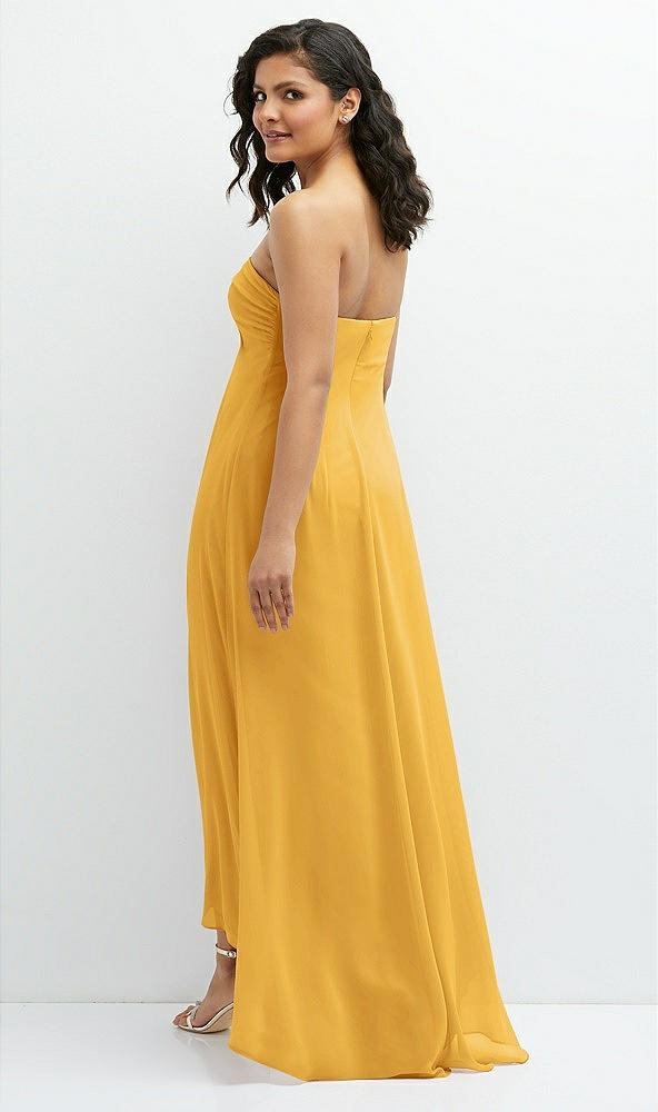 Back View - NYC Yellow Strapless Draped Notch Neck Chiffon High-Low Dress