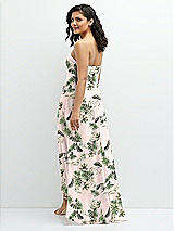 Rear View Thumbnail - Palm Beach Print Strapless Draped Notch Neck Chiffon High-Low Dress