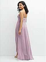 Rear View Thumbnail - Suede Rose Strapless Draped Notch Neck Chiffon High-Low Dress